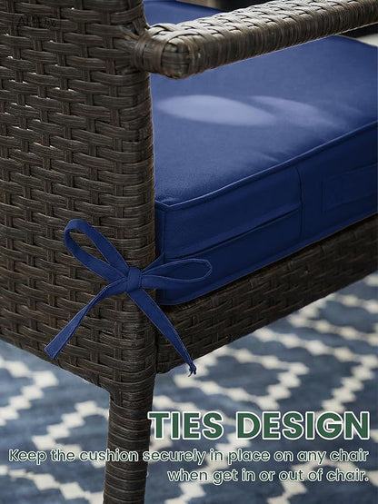 Outdoor Chair Cushion 19 x 19 x 4 Inches Patio Furniture Outdoor Waterproof Seat Cushion, Patio Chair Cushion with Handles and Ties, Square Dining Chair Cushion Set of 2, Blue
