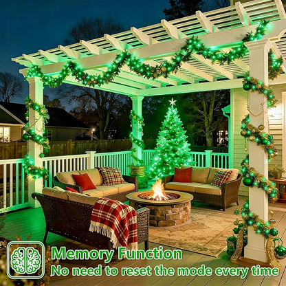 YEGUO 4 Pack Green Solar Fairy Lights, Each 33ft 100 LED Christmas Lights Outdoor Waterproof, 8 Modes Sliver Wire Solar String Lights