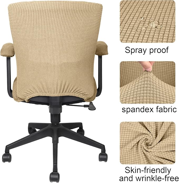 Tallew 4 Pcs Office Chair Covers Stretchable Armrest Seat,XL,Camel | Universal Fit Office Desk Chairs, Protective Seat Backrest Slipcovers, Stretchable Prevent Wear, Easy Install for Rotating