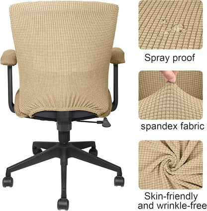 Tallew 4 Pcs Office Chair Covers Stretchable Armrest Seat,XL,Camel | Universal Fit Office Desk Chairs, Protective Seat Backrest Slipcovers, Stretchable Prevent Wear, Easy Install for Rotating