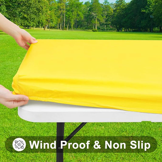 Smiry Rectangle Tablecloth, Elastic Fitted Flannel Backed Vinyl Tablecloths for 4ft Folding Tables, Waterproof Wipeable Table Covers for Indoor, Outdoor, Picnic and Camping (Yellow, 30"x48")