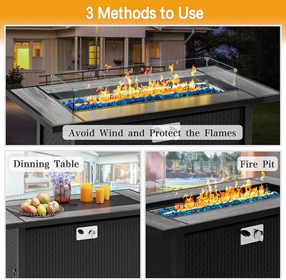 45in Fire Table, Propane Fire Pit with Glass Wind Guard and Rain Cover, Outdoor Firepit Table 50000 BTU 3-in-1 Fire Table for Patio/Yard/Balcony, Gray Tabletop