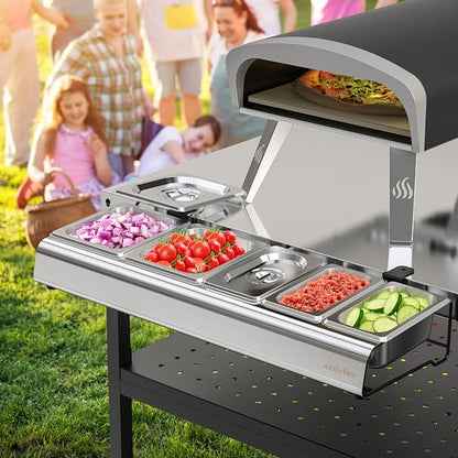 onlyfire Pizza Topping Station, Stainless Steel Seasoning Containers | With Lid, Condiment Serving Container, Pizza Oven Accessories for Grill Table Cart, Kitchen and Outdoor Oven Table