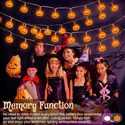 Halloween Lights Battery Operated, Pumpkin String Lights Outdoor | 10Ft, 20LED, Timer, 8 Modes, Clear Wire, 3D Plastic Pumpkin, Waterproof, Orange Cute Decor for Patio Yard Party Home
