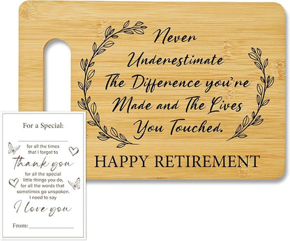 Retirement Gift for Woman, Bamboo Cutting Board for Kitchen, Happy Retirement Chopping Board, Leaving Retired Gifts for Coworker Teacher Nurse Friends -02