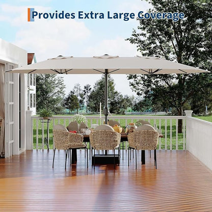 Garvee 15FT Rectangular Outdoor Umbrella Patio Umbrella with Base Included Large Market Umbrellas with Crank Handle UV Protection Table Umbrellas for Outdoor, Backyard, Deck, Poolside, Beige