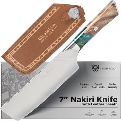 Dalstrong Valhalla 7" Nakiri Knife — Japanese Vegetable Cleaver, 9CR18MOV HC Steel (8–12° Edge), Unique Wood + Resin Handle — For Precision Veg Prep, Asian Cooking & Stir-Fry