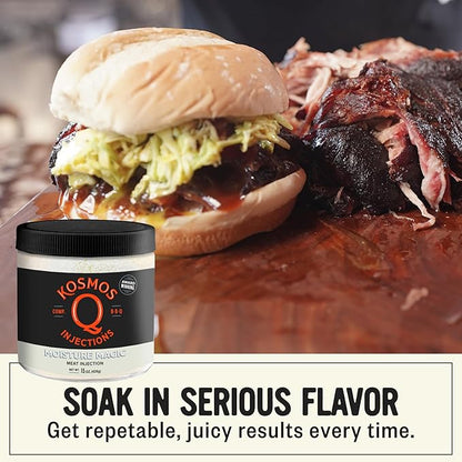 Kosmos Q Moisture Magic BBQ Injection, Phosphate Meat Marinade for Chicken, Pork, Brisket, Fish & More, BBQ Competition Injection Blend to Maximize Juiciness, Flavor & Moisture, Gluten Free, 16 Oz Jar