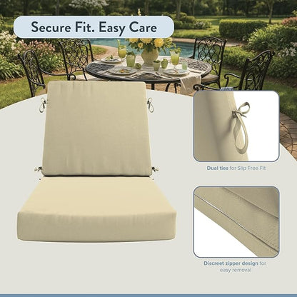 California Umbrella Outdoor Dining Chair, Patio Seat Cushion, 20 x 40 Inch, Premium Outdoor Memory Foam, Fade Resistant Sunbrella Fabric, Fabric Ties,Antique Beige
