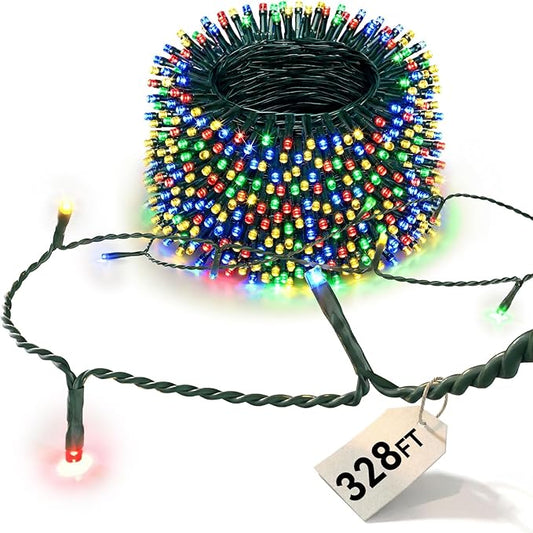 LitHome 328FT 1000 LED String Lights Outdoor Indoor, 8 Modes Waterproof Christmas String Lights with Timer & Memory Function, Outdoor Christmas Lights Green Wire for Xmas Tree Party Garden, Multicolor