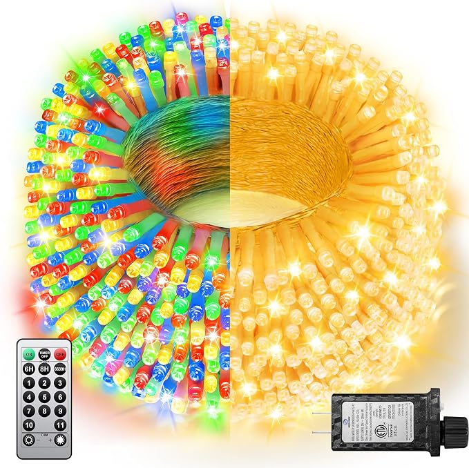 355FT 900LED Color Changing Christmas Lights, Extra Long Outdoor String Lights Waterproof, Timer & Memory, 8 Modes Dimmable Plug in Fairy for Outside Tree Wedding Patry White to Multicolor
