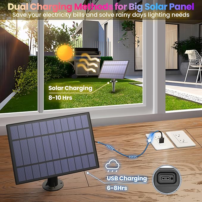 Larkvue 100FT(2x50FT) RGB Solar Outdoor String Lights with Remote, Multicolor&Warm White Dimmable Waterproof Patio Lights with 30 LED S14 Bulbs-Black