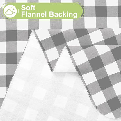 Smiry Picnic Table Cloth, Vinyl Tablecloths with Flannel Backing, 70"x70" | Waterproof Square Table Cloth, Wipeable Buffalo Plaid Table Cover for Indoor and Outdoor (Grey & White)