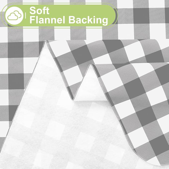 Smiry Picnic Table Cloth, Vinyl Tablecloths with Flannel Backing, 52"x70" | Waterproof Rectangle Table Cloth, Wipeable Buffalo Plaid Table Cover for Indoor and Outdoor (Grey & White)
