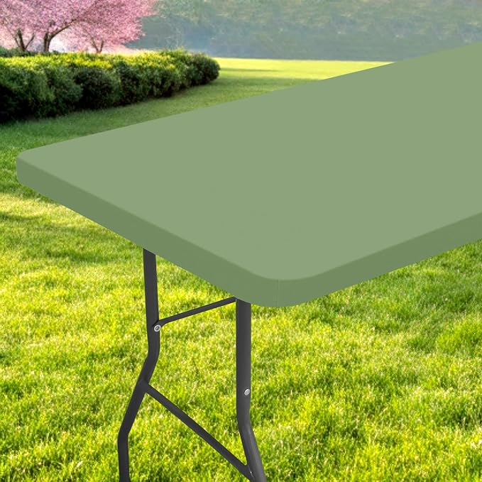 Rectangle Table Cloth, Waterproof Elastic Fitted Tablecloth for 4 Foot Folding Tables, Washable Polyester Tablecloths for Picnic, Camping, Outdoor (Green, 30"x48")