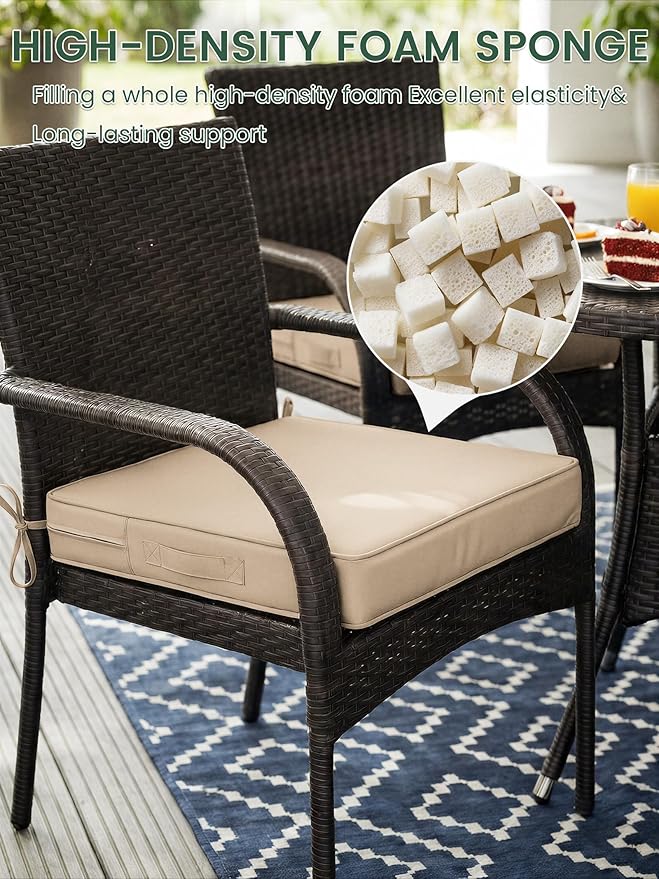 Outdoor Chair Cushion 22 x 22 x 4 Inches Patio Furniture Outdoor Waterproof Seat Cushion, Patio Chair Cushion with Handles and Ties, Square Dining Chair Cushion Set of 2, Sand