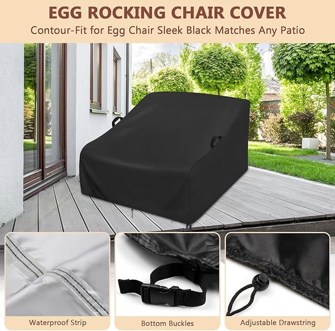 70inch Outdoor Rocking Chair Cover - 420D Oxford Fabric Patio Chair Cover with Adjustable Drawstring & Buckles, Waterproof Sun Protection for Papasan Rocker & Large Outdoor Chairs