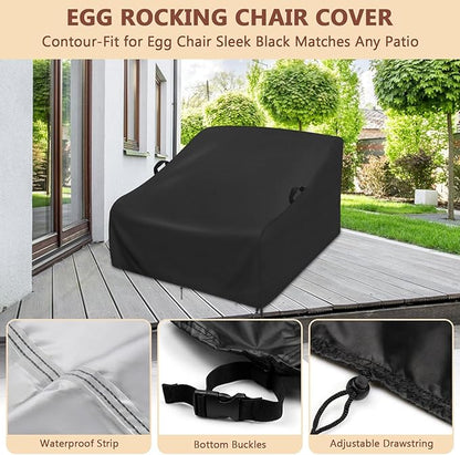 70inch Outdoor Rocking Chair Cover - 420D Oxford Fabric Patio Chair Cover with Adjustable Drawstring & Buckles, Waterproof Sun Protection for Papasan Rocker & Large Outdoor Chairs