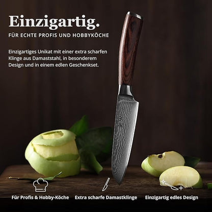 Wakoli EDIB Damascus Small Santoku Knife – 4.7-Inch Japanese Style Kitchen Knife | Genuine 67-Layer Damascus Steel Blade with VG10 Core | Ergonomic Pakkawood Handle | Multi-Purpose Cooking Knife