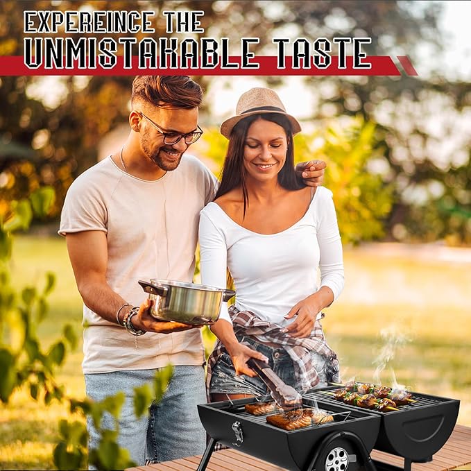 Coliware Portable Outdoor Tabletop Charcoal Grill, Multi-Functional Food-Safe Barbecue Smoker for Backyard Camping Picnics Beach, Compact & Heavy Duty