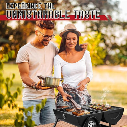 Coliware Portable Outdoor Tabletop Charcoal Grill, Multi-Functional Food-Safe Barbecue Smoker for Backyard Camping Picnics Beach, Compact & Heavy Duty