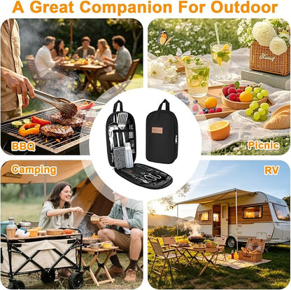 Camping Utensil Set 18 Pcs, Camping Cooking Set with Storage Bag | Lightweight & Durable Kitchen Set for Travel, Picnics, BBQ, Party, Outdoor Hiking