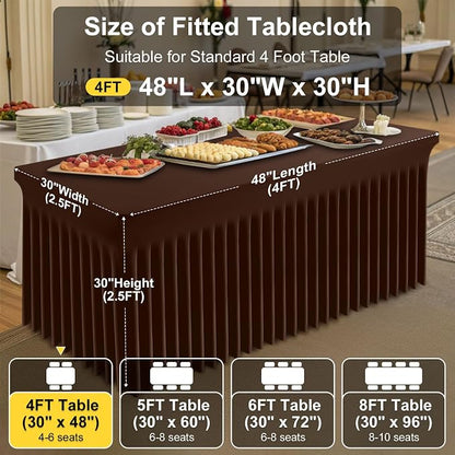 Smiry Spandex Elastic Fitted Table Cloth Skirt for 4FT Rectangle Table | Stretch Washable Table Cloth, Banquet Table Cover for Wedding, Party, Indoor & Trade Shows, (Coffee, 48Lx30Wx30H)