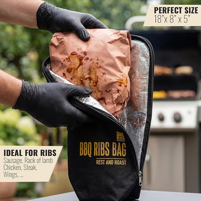 BBQ Blanket for Resting Meat, 18" x 8" x 4.5" Insulated Rib Bag, 5-Layer Heat-Resistant Design, Easy to Clean, Heavy-Duty Wide Mouth for Briskets, Pork Shoulder, Steaks