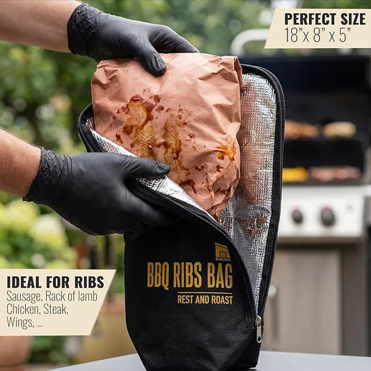 BBQ Blanket for Resting Meat, 18" x 8" x 4.5" Insulated Rib Bag, 5-Layer Heat-Resistant Design, Easy to Clean, Heavy-Duty Wide Mouth for Briskets, Pork Shoulder, Steaks