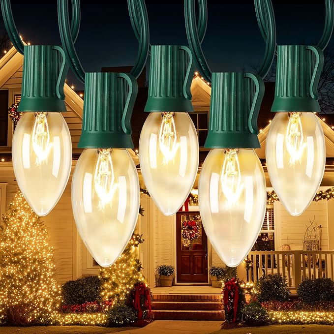 Minetom C9 LED Christmas Lights, 50FT C9 Vintage String Lights Outdoor | Waterproof Christmas Tree Lights for Outdoor Indoor Xmas Roofline Backyard Garden Patio Home Holiday Decor, Green Wire