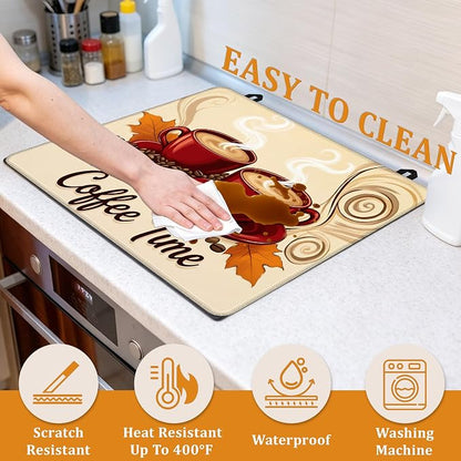 Electric Stove Top Cover,Red Coffee Cups Stove Cover for Glass Top Electric Stove,Coffee Bean Heat Resistant Flat Top Stove Mat Countertop Protector, 28 x 20 Inch