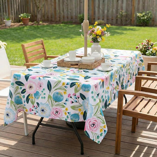 EHouseHome Outdoor Indoor 60x84 inch Rectangle Tablecloth with Umbrella Hole and Zipper, Waterproof Zippered Patio Table Cloths, Spring/Summer Table Covers for Backyard Circular Table/BBQs/Picnic