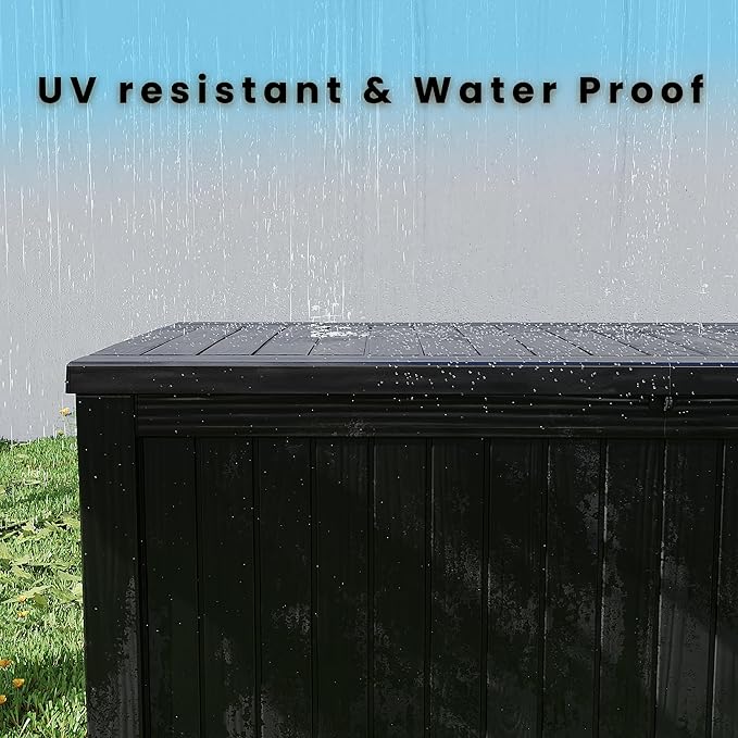 200 Gallon Outdoor Storage Box Waterproof Lockable Resin Deck Box Large, Black