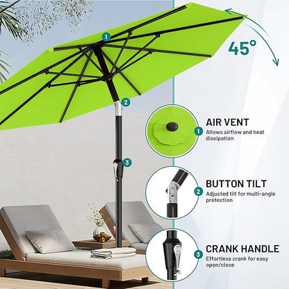 AreShark 10 FT Outdoor Patio Umbrella, Patio Table Umbrella with Push Button Tilt and Crank, Outdoor Patio Umbrellas with 8 Fiberglass Ribs, Patio Umbrellas for Market, Garden, Pool (Apple Green)