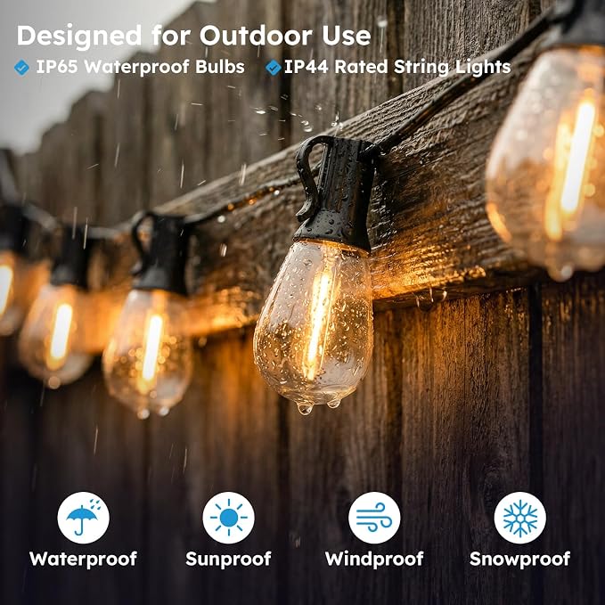 GvvooHome 25FT Outdoor String Light with S11 Plastic Bulbs, Low-Voltage LED Patio Lights with App & Remote, Music Sync, 4 Lighting Modes, Dimmable & Waterproof for Backyard, Porch, Garden, Deck, Party