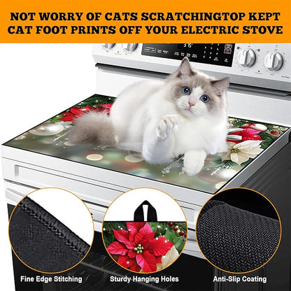 Christmas Multi-Design Stove Cover for Glass/Electric Stoves - 3-in-1 Heat-Resistant Protector Mat, Non-Slip Drying Rack 28"x20"