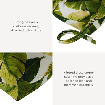 Outdoor Tufted High-Back Chair Cushions, One-Piece Hinged Seat and Back Design, Reversible with 4 Ties, Durable Polyester Fabric, Recycled Fiber Fill - Single, Palm Leaves White