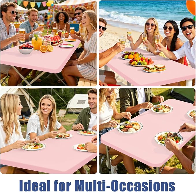 Moosfor Spandex 6 Foot Rectangle Table Cloth, Elastic Fitted Tablecloths for Picnic, Stretch Washable Patio Table Cover for Outdoor, Camping, Banquet and Parties (Pink, 30"x72")