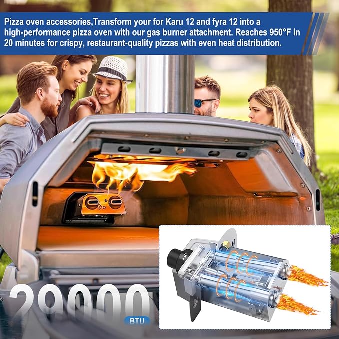 Pizza Oven Accessories, Pizza Oven Gas Burner Attachment, Outdoor Pizza Oven Accessory for Karu 12/12G/12-Inch Models Pizza Oven Propane Burner, Propane Conversion Kit with 5FT Hose & Regulator.