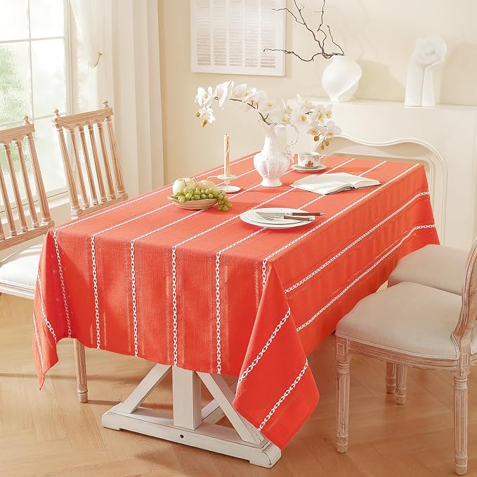 Chassic Farmhouse Style Linen tablecloths, Wrinkle Resistant Washable Dining Room Table Cloths for Small Rectangle Tables - 54 x 72 inches, Hemstitch Maple Orange