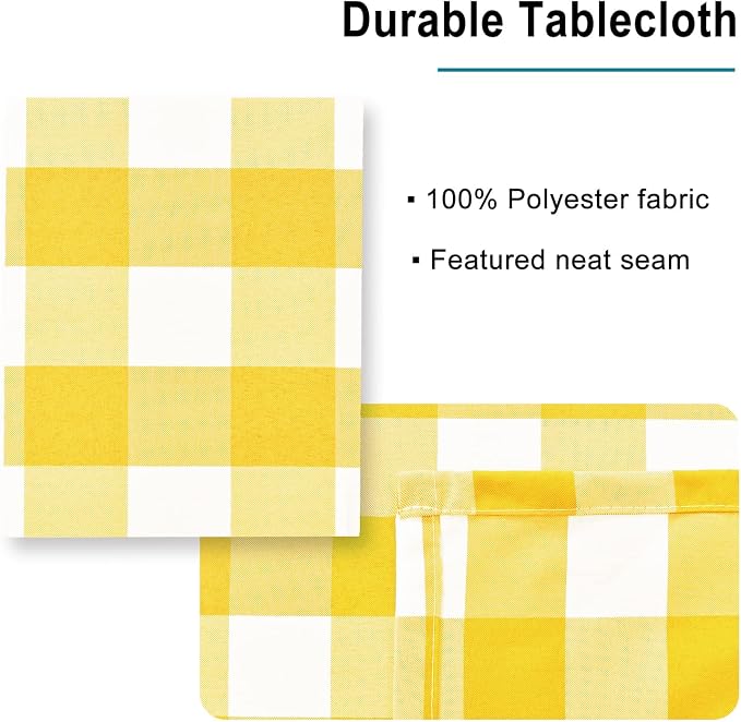 Hiasan Checkered Tablecloth Square, 30 x 30 Inch - Waterproof & Wrinkle Resistant Spring Table Cloth for Picnic, Dinner and Party, Washable Polyester Fabric, Yellow and White Gingham Pattern