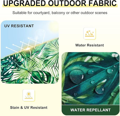 downluxe Outdoor Chair Cushions Set of 6 for Patio Furniture, Water-Resistant Square Corner Patio Chair Cushions with Ties, High Density Foam Outdoor Seat Cushion, 18.5" X 16" X 3", Palm Leaves