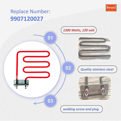 Electric Smoker Heating Element Replacement Part 9907120027 for Masterbuilt 40" Electric Digital Control Smoker, 1200 watt