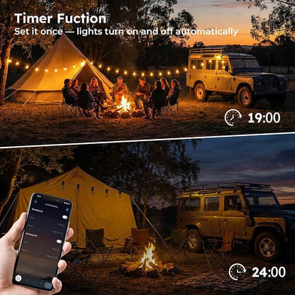 GvvooHome 200FT S11 LED Outdoor String Lights with App & Remote, Low-Voltage Patio Lights with Music Sync, 4 Lighting Modes, Dimmable, Waterproof LED Outdoor Lights for Backyard, Porch, Deck, Garden