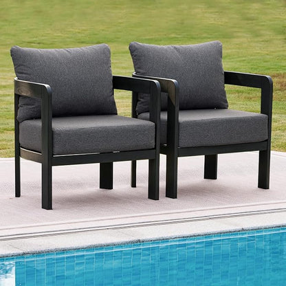Outdoor Furniture Set, 2Pcs Patio Armchairs, Metal Modern Outside Furniture with 6'' Thick Cushions, Outdoor Conversation Set Balcony Chairs for Backyard, Porch,Deck, Black&Grey