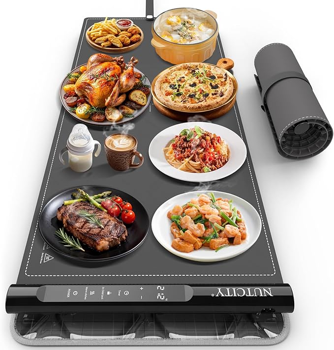 Warming Mat for Food Extra Large 32" x 16", Portable Food Warming Mat with 7 Temperature Settings & 8-Hour Timer, Tortilla Warmer for Gatherings, Parties (Large Size: 32" x 16")