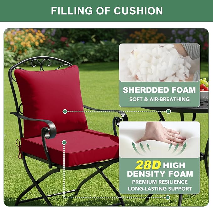 Summsun Outdoor Cushions for Patio Furniture, 19 x 19 in, Red, Set of 4 | Double-Sided Water Resistant, Removable Cover, Back Pillow & Seat Cushion, Tie Straps, Fit for Patio, Garden, Sofa Couch
