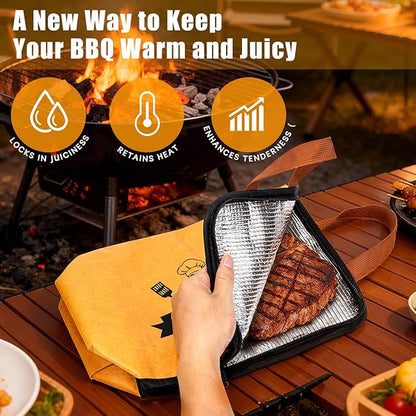 4PCS BBQ Blanket for Resting Meat, Grill Blanket with BBQ Tool Set, 17IN Reusable Smoker Meat Resting Blanket with Wide Mouth for Large Brisket Turkey, Ribs, Steak, Pork Shoulders