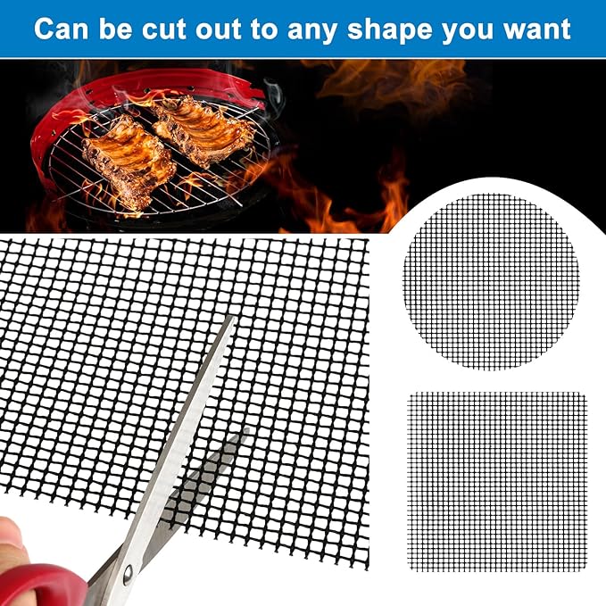 GWHOLE Non-Stick BBQ Grill Mesh Mat Set of 4, Reusable BBQ Grill Accessories Grilling Mesh Sheet for Outdoor Grill Cooking Baking Barbecue, 15.7" x13"