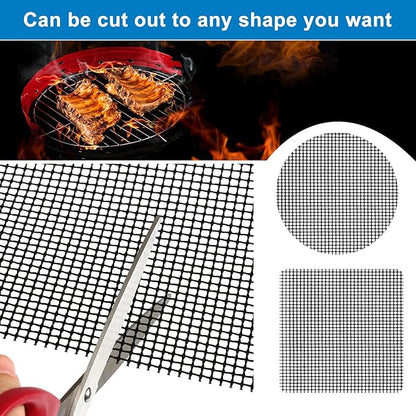 GWHOLE Non-Stick BBQ Grill Mesh Mat Set of 4, Reusable BBQ Grill Accessories Grilling Mesh Sheet for Outdoor Grill Cooking Baking Barbecue, 15.7" x13"
